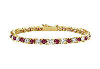 Ruby and Diamond Tennis Bracelet : 14K Yellow Gold - 3.00 CT TGW