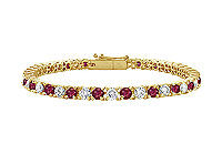 Ruby and Diamond Tennis Bracelet : 14K Yellow Gold - 5.00 CT TGW