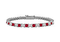 Ruby and Diamond Tennis Bracelet : 14K White Gold - 2.00 CT TGW