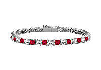 Ruby and Diamond Tennis Bracelet : 14K White Gold - 3.00 CT TGW
