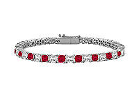 Ruby and Diamond Tennis Bracelet : 14K White Gold - 4.00 CT TGW