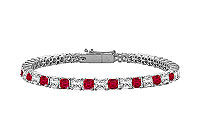 Ruby and Diamond Tennis Bracelet : 14K White Gold - 5.00 CT TGW