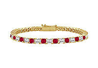 Ruby and Diamond Tennis Bracelet : 14K Yellow Gold - 2.00 CT TGW