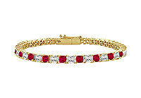 Ruby and Diamond Tennis Bracelet : 14K Yellow Gold - 3.00 CT TGW