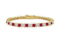 Ruby and Diamond Tennis Bracelet : 14K Yellow Gold - 4.00 CT TGW