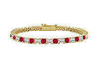 Ruby and Diamond Tennis Bracelet : 14K Yellow Gold - 5.00 CT TGW