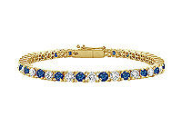 Sapphire and Diamond Tennis Bracelet : 14K Yellow  Gold  1.00 CT TGW