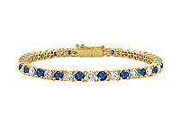 Sapphire and Diamond Tennis Bracelet : 14K Yellow Gold  3.00 CT TGW