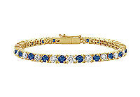 Sapphire and Diamond Tennis Bracelet : 14K Yellow Gold  4.00 CT TGW
