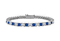 Sapphire and Diamond Tennis Bracelet : 14K White Gold  4.00 CT TGW