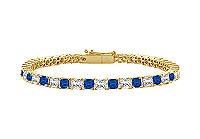 Sapphire and Diamond Tennis Bracelet : 14K Yellow Gold  2.00 CT TGW