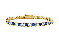 Sapphire and Diamond Tennis Bracelet : 14K Yellow Gold  3.00 CT TGW