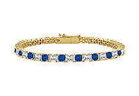 Sapphire and Diamond Tennis Bracelet : 14K Yellow Gold  4.00 CT TGW