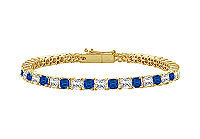 Sapphire and Diamond Tennis Bracelet : 14K Yellow Gold  5.00 CT TGW