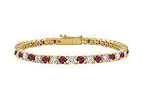 Ruby and Diamond Tennis Bracelet : 18K Yellow Gold - 4.00 CT TGW
