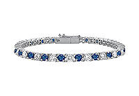 Sapphire and Diamond Tennis Bracelet : 18K White Gold  2.00 CT TGW