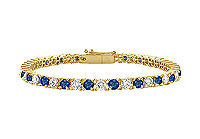 Sapphire and Diamond Tennis Bracelet : 18K Yellow Gold  2.00 CT TGW