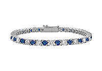 Sapphire and Diamond Tennis Bracelet : 18K White Gold  3.00 CT TGW