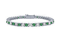 Emerald and Diamond Tennis Bracelet : Platinum - 3.00 CT TGW