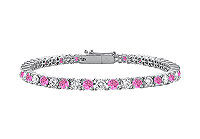 Pink Sapphire and Diamond Tennis Bracelet : 14K White Gold  1.00 CT TGW