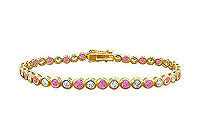 Pink Sapphire and Diamond Tennis Bracelet : 14K Yellow Gold  4.00 CT TGW