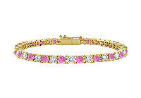 Pink Sapphire and Diamond Tennis Bracelet : 18K Yellow Gold  1.00 CT TGW