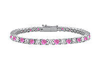 Pink Sapphire and Diamond Tennis Bracelet : 18K White Gold  2.00 CT TGW