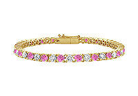 Pink Sapphire and Diamond Tennis Bracelet : 18K Yellow Gold  2.00 CT TGW