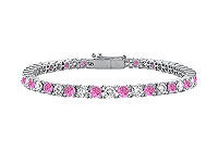 Pink Sapphire and Diamond Tennis Bracelet : 18K White Gold  3.00 CT TGW