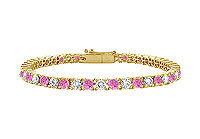 Pink Sapphire and Diamond Tennis Bracelet : 18K Yellow Gold  3.00 CT TGW