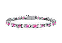 Pink Sapphire and Diamond Tennis Bracelet : 18K White Gold  4.00 CT TGW