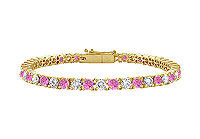 Pink Sapphire and Diamond Tennis Bracelet : 18K Yellow Gold  4.00 CT TGW