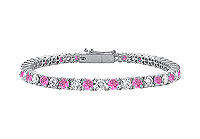 Pink Sapphire and Diamond Tennis Bracelet : 18K White Gold  5.00 CT TGW