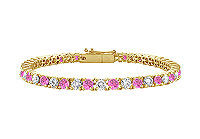 Pink Sapphire and Diamond Tennis Bracelet : 18K Yellow Gold  5.00 CT TGW
