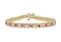 Pink Sapphire and Diamond S Tennis Bracelet : 18K Yellow Gold  1.00 CT TGW