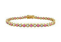 Pink Sapphire and Diamond Tennis Bracelet : 18K Yellow Gold  2.00 CT TGW