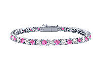 Pink Sapphire and Diamond Tennis Bracelet : Platinum  4.00 CT TGW