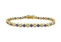 Sapphire and Diamond Tennis Bracelet : 14K Yellow Gold - 2.00 CT TGW