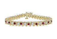 Ruby and Diamond Tennis Bracelet : 14K Yellow Gold - 4.00 CT TGW