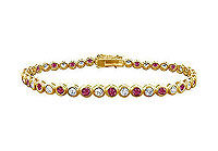 Ruby and Diamond Tennis Bracelet : 14K Yellow Gold - 4.00 CT TGW