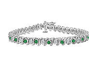 Emerald and Diamond Tennis Bracelet : 14K White Gold - 1.00 CT TGW