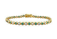 Emerald and Diamond Tennis Bracelet : 14K Yellow Gold - 5.00 CT TGW