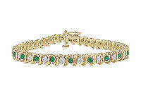 Emerald and Diamond Tennis Bracelet : 18K Yellow Gold - 1.00 CT TGW