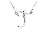 Diamond Letter T Script Initial Pendant : 14K White Gold - 0.15 CT Diamonds