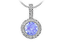 Created Tanzanite and Cubic Zirconia Circle Pendant : 14K White Gold - 1.25 CT TGW