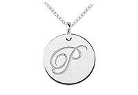 14K White Gold Plain Letter P Script Disc Initial Pendant