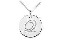14K White Gold Plain Letter Q Script Disc Initial Pendant