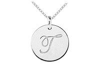 14K White Gold Plain Letter T Script Disc Initial Pendant