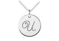 14K White Gold Plain Letter U Script Disc Initial Pendant