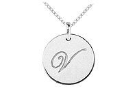 14K White Gold Plain Letter V Script Disc Initial Pendant